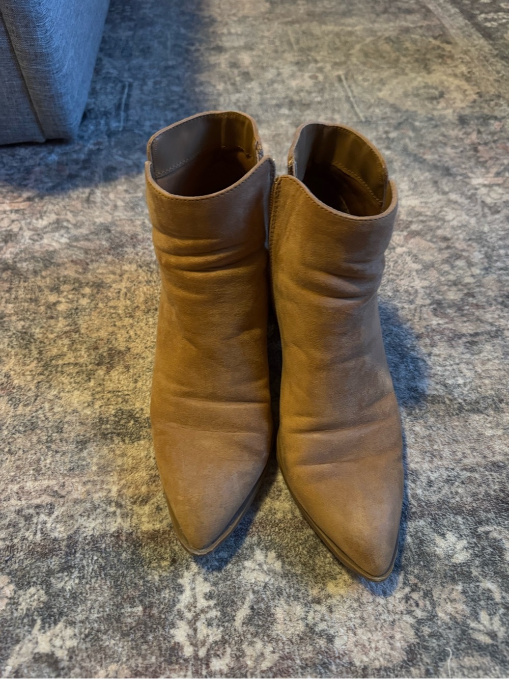 Pointed Toe Women's Ankle Booties in Tan Suede